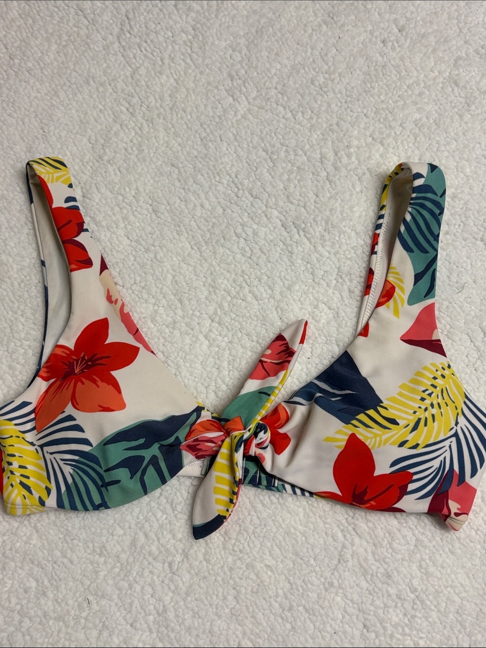Hollister medium White Tropical Tie-Front Bikini Top with Floral Print